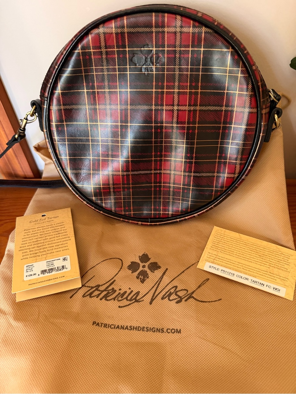 Patricia Nash Round Tartan Crossbody - Red, Black & Gold Plaid